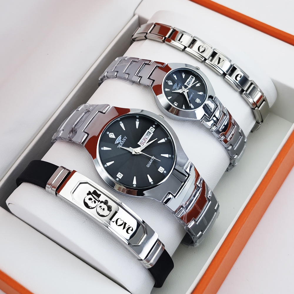 Silver couple watch set